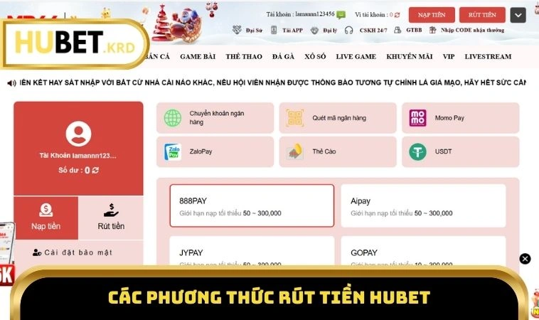 Rút Tiền HUBET 1 Các phương thức rút tiền HUBET